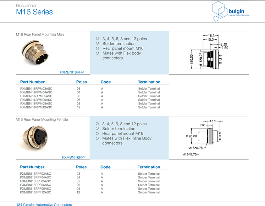 M16 16芯母前鎖板端焊線式連接器座選型 M16 16芯母前鎖板端焊線式連接器座選型