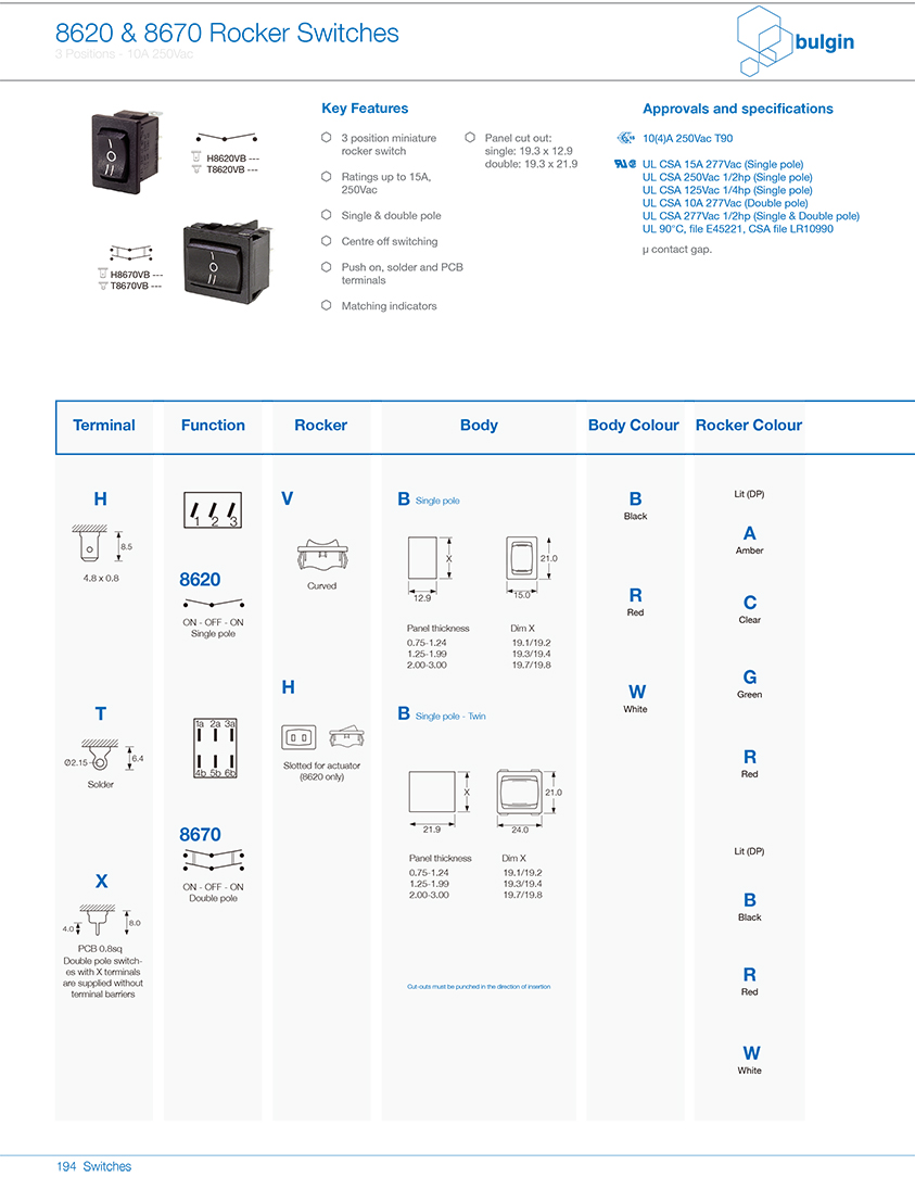 8670翹板開關系列選型 8670翹板開關系列選型