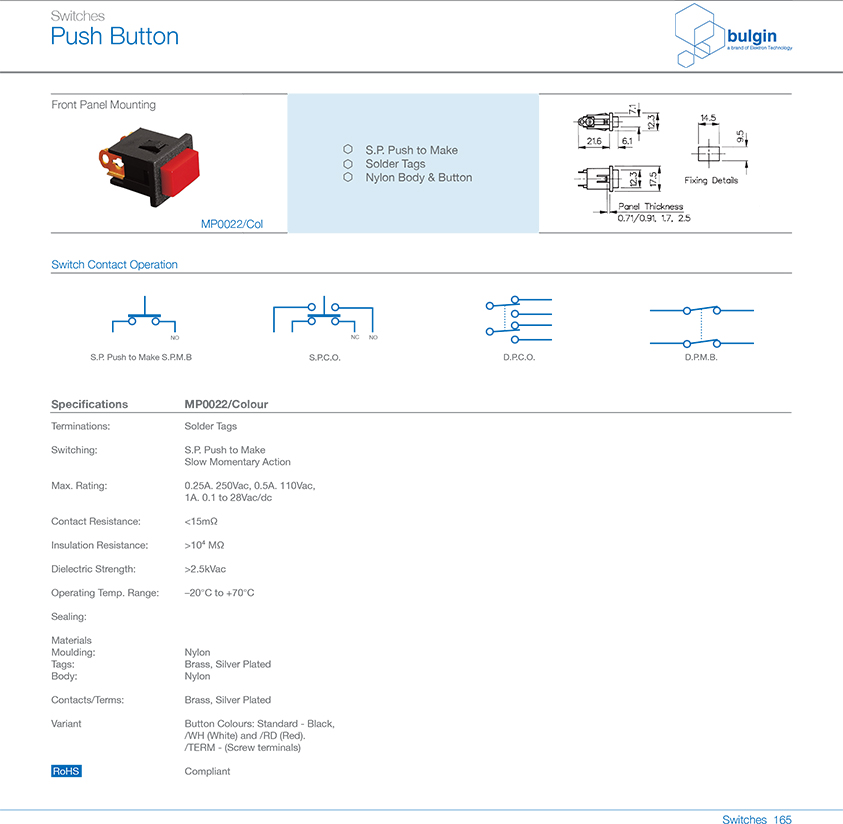 MP0016系列后面板安裝按鈕開關技術參數(shù) MP0016系列后面板安裝按鈕開關技術參數(shù)