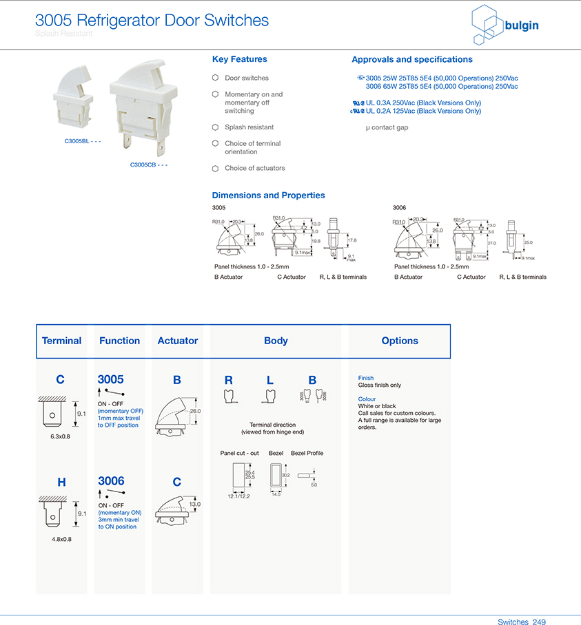 冰箱門開關(guān)3005系列選型 冰箱門開關(guān)3005系列選型