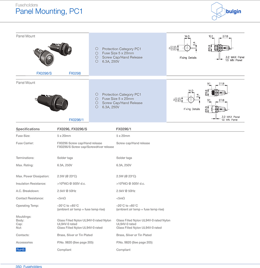 FX0296S防護(hù)類別保險絲座選型 FX0296S防護(hù)類別保險絲座選型