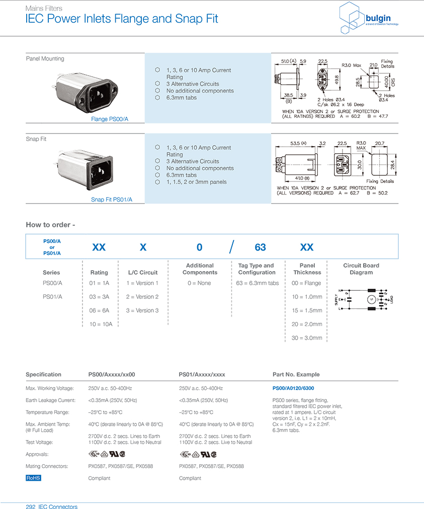 PS01-A帶濾波器的 IEC 電源接入口選型 PS01-A帶濾波器的 IEC 電源接入口選型