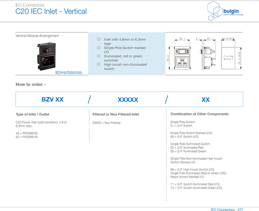 BZV49-Z0000-69垂直電源接入模塊選型 BZV49-Z0000-69垂直電源接入模塊選型