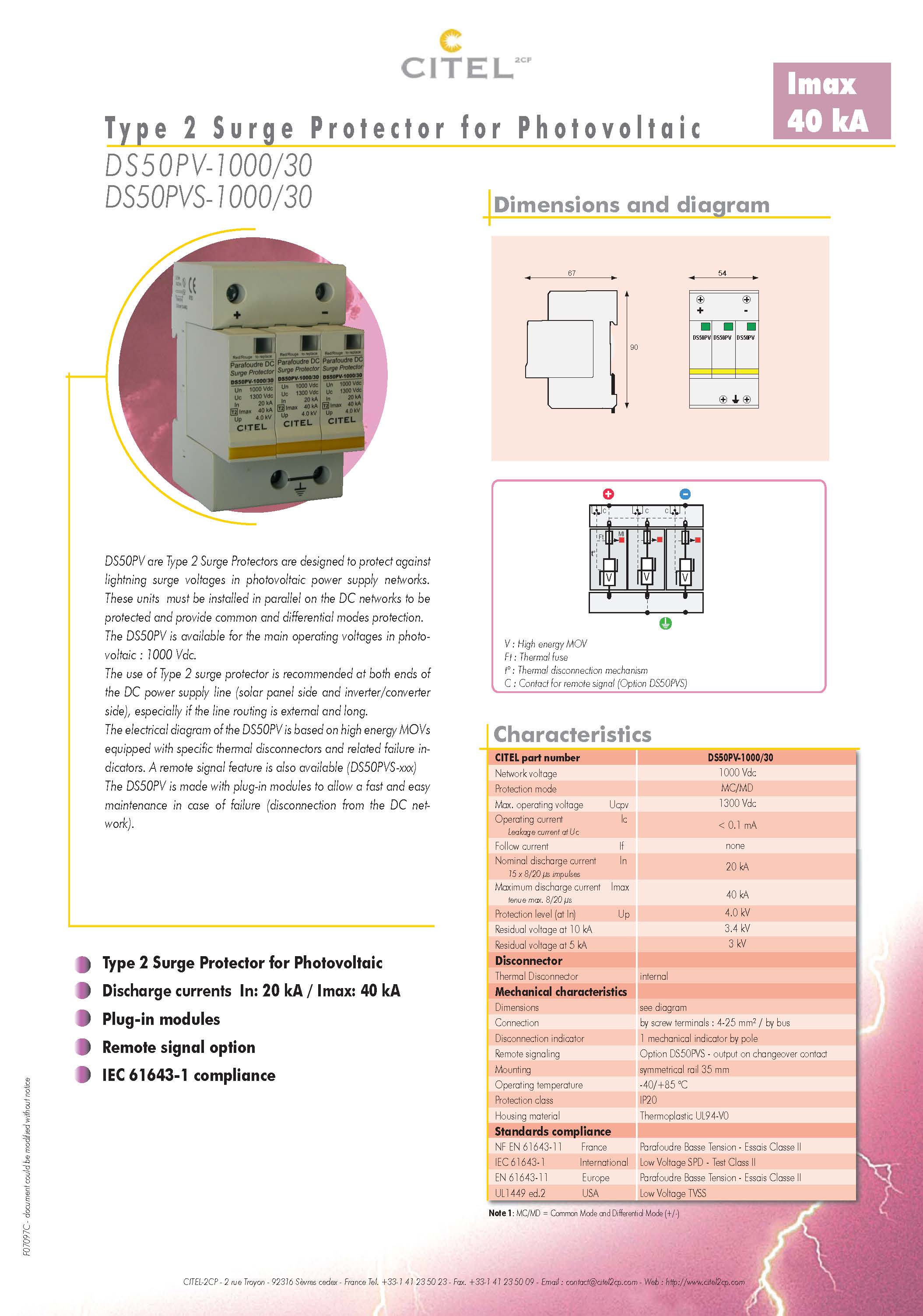 直流防雷器DS50PV-1000-30系列技術(shù)參數(shù) 直流防雷器DS50PV-1000-30系列技術(shù)參數(shù)